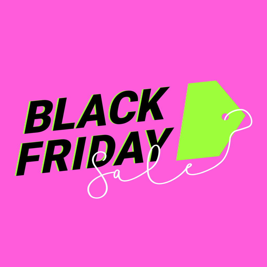 napis Black Friday Sale tworzący kształt metki na różowym tle, black week
